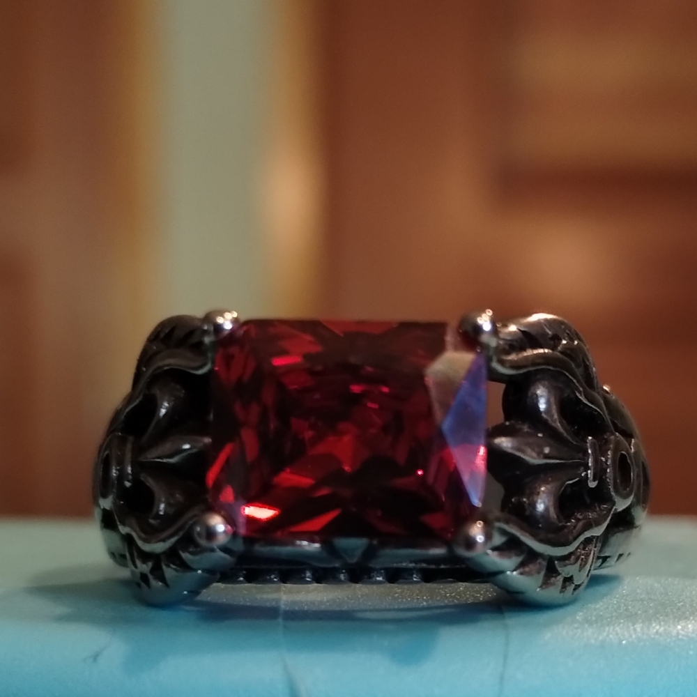 Gothic Red Ruby Cz Ring Size 8 - image 6